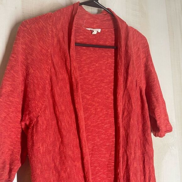 Eileen Fisher Red Linen Blend Open Front Cardigan 3/4 Sleeve Casual Medium - Picture 2 of 14